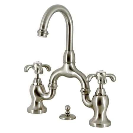 Kingston Brass Bridge Bathroom Faucet with Brass Pop-Up, Brushed Nickel KS7998TX